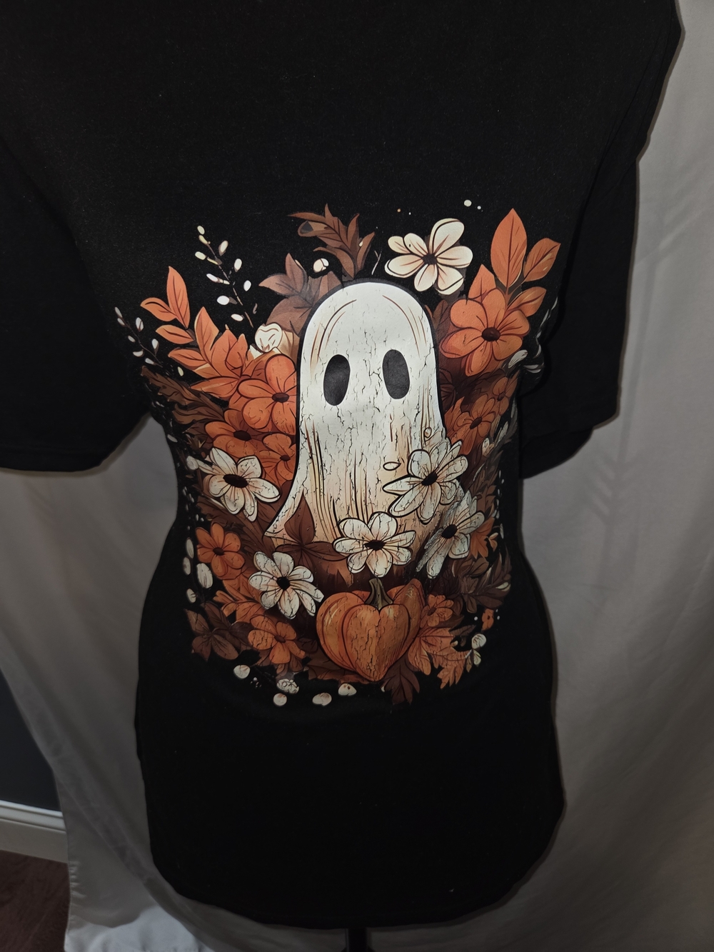 Womens Black Ghost & Autumn Floral Graphic Tee